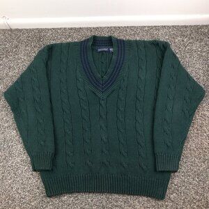 Vintage Britches Tennis Cricket Sweater Cable Knit V Neck Preppy Mens Medium